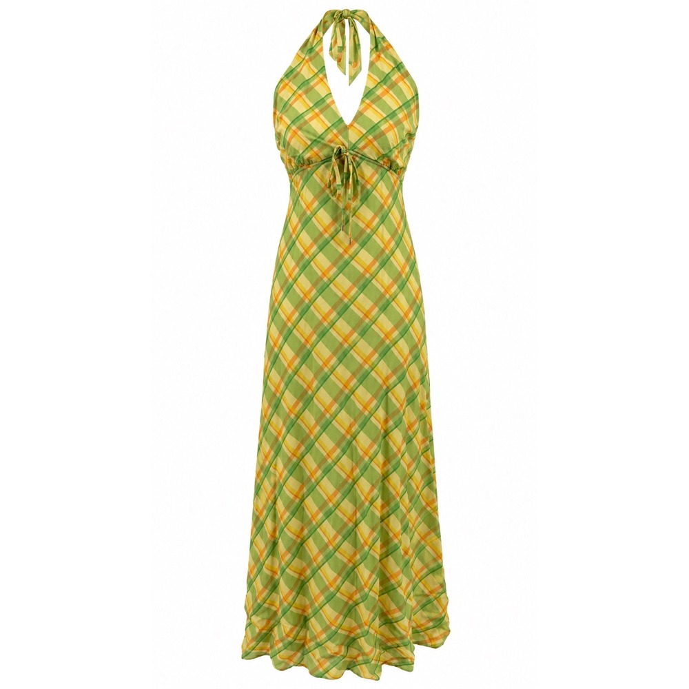 Lost + Wander Green Plaid Halter Maxi Dress Smocked Back Small Anthroplogie